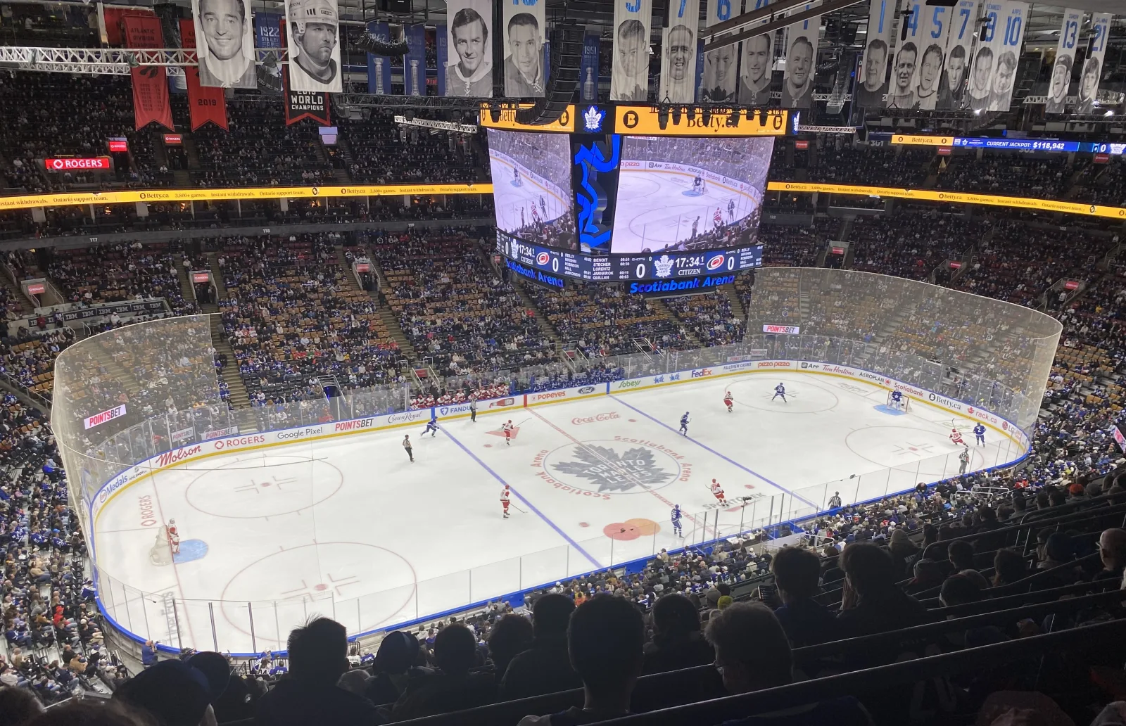 Toronto Maple Leafs against Carolina Hurricanes at Scotiabank Arena on 20 March 2026. Venue photograph, not David Ayres's 2020 game.