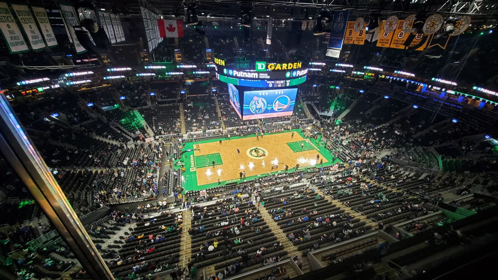 Wide view of TD Garden during Boston Celtics versus Golden State Warriors, December 2021.
